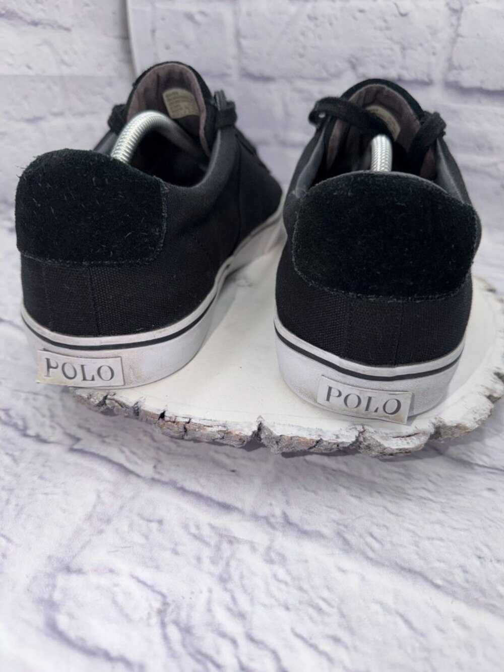 Mens Polo Ralph Lauren Sayer Black Canvas and Suede Sneakers Shoes Sz 11.5 - Picture 4 of 9